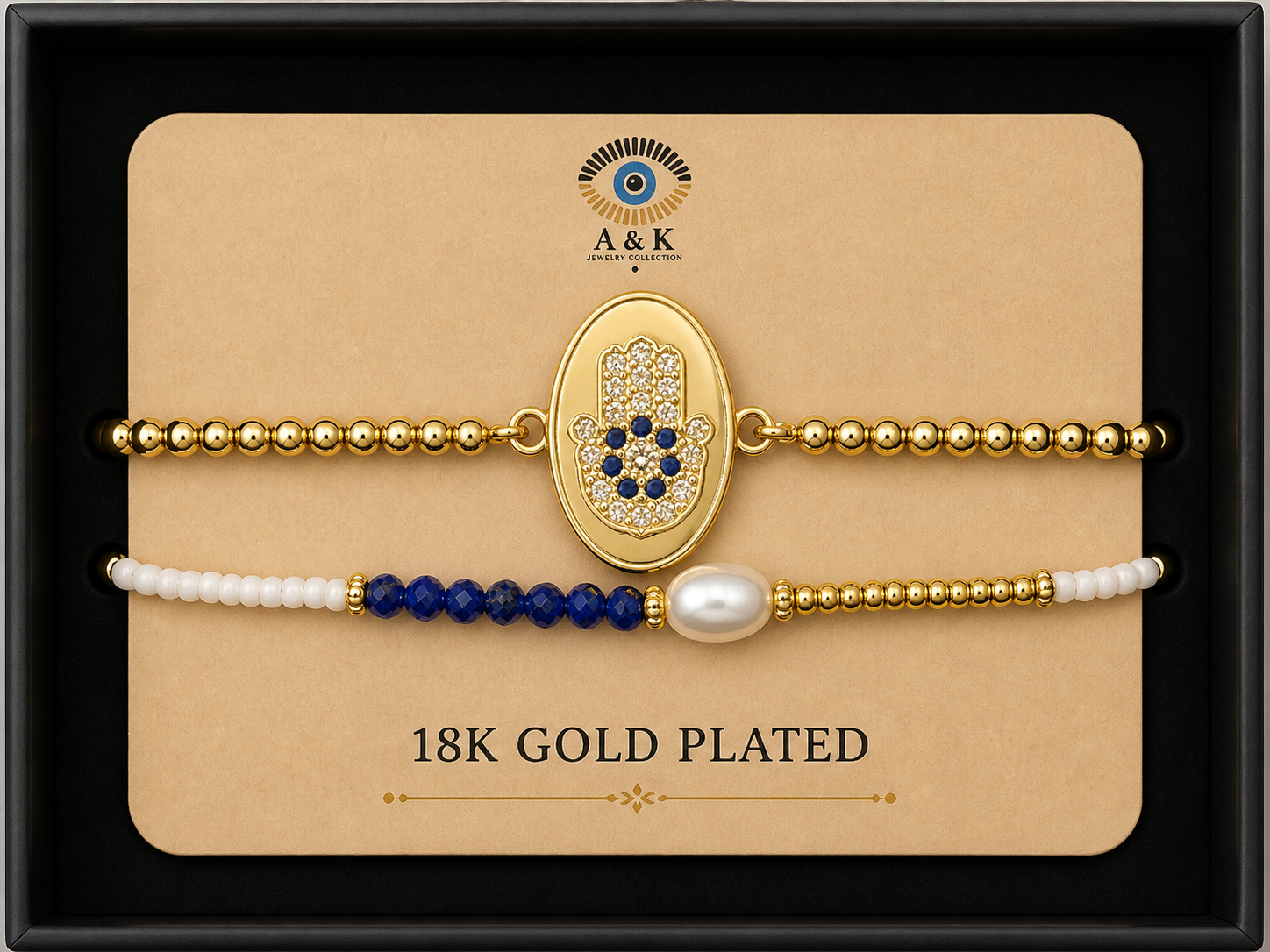 18K Gold Plated Hamsa Bracelet Set