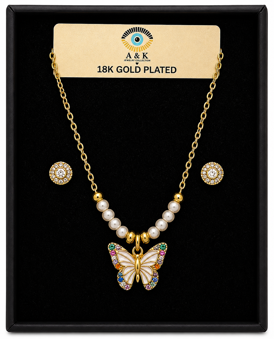 18K Gold Plated Butterfly & Natural Pearl Necklace