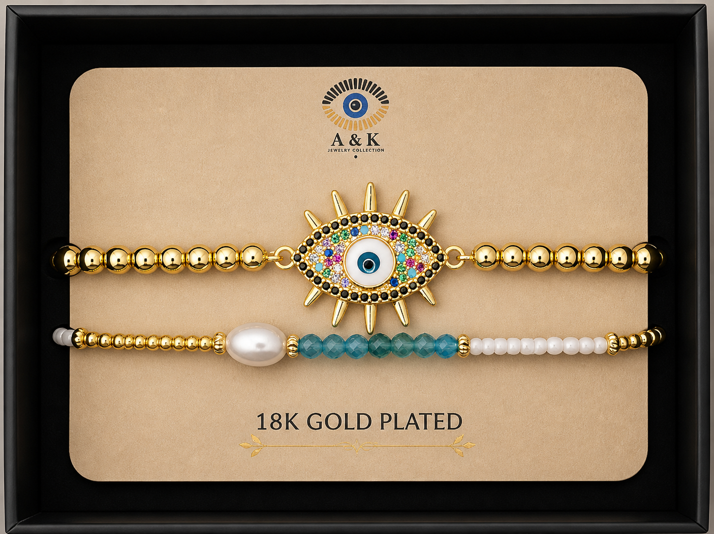 18K Gold Plated Evil Eye Bracelet Set