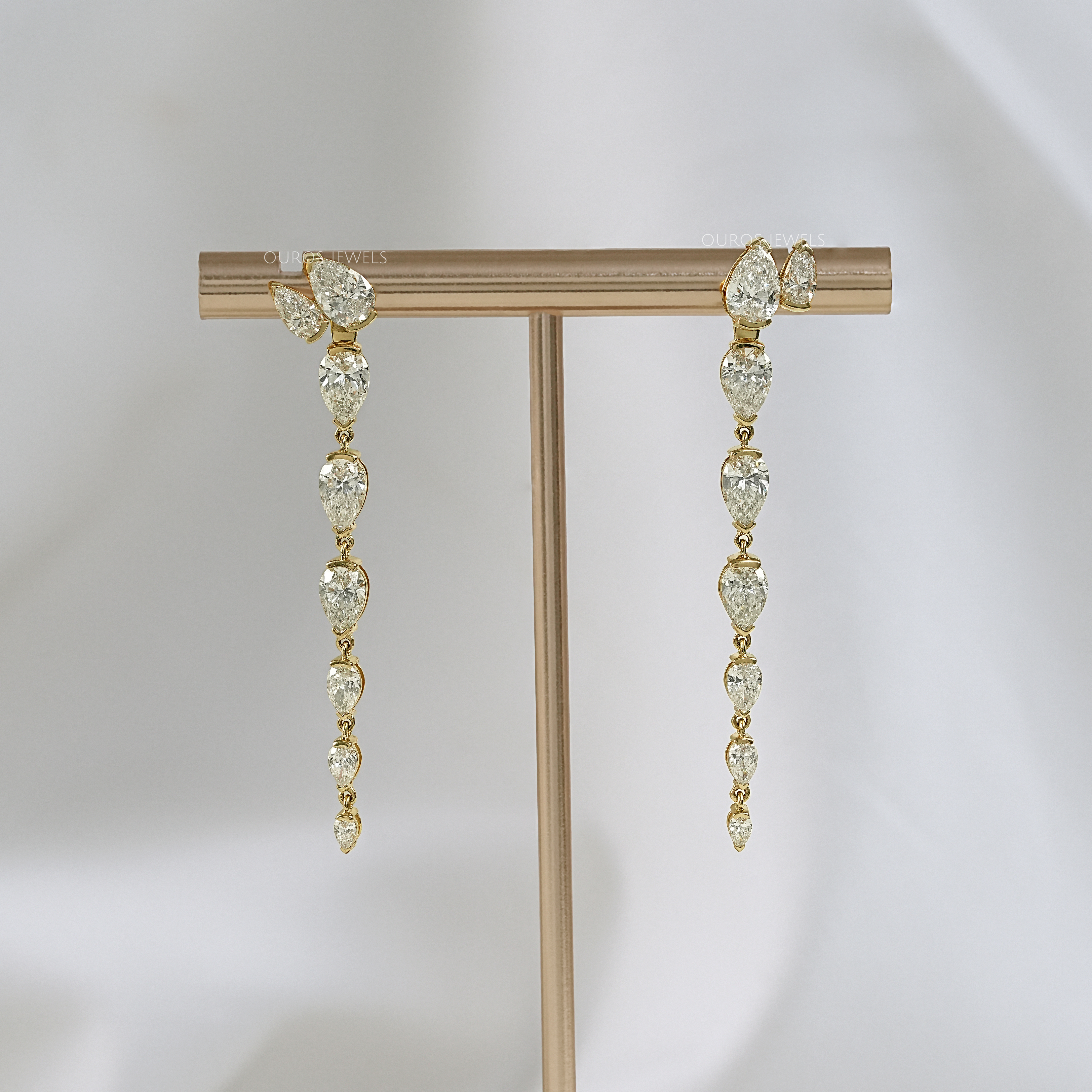 Yellow Gold Pear Cut Lab Diamond drop Earrings