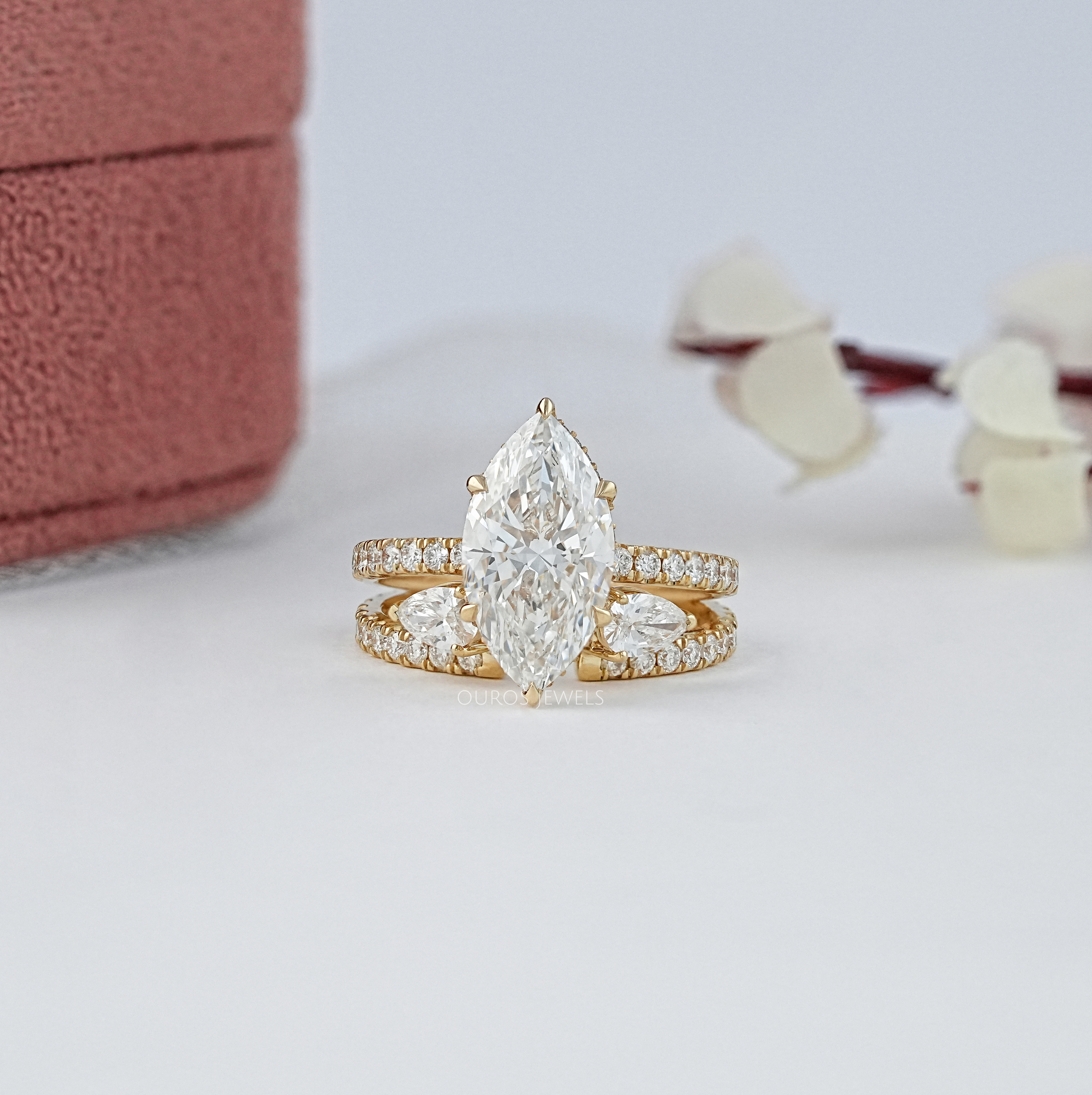 Dutch Marquise Cut Lab Diamond Engagement Ring Set
