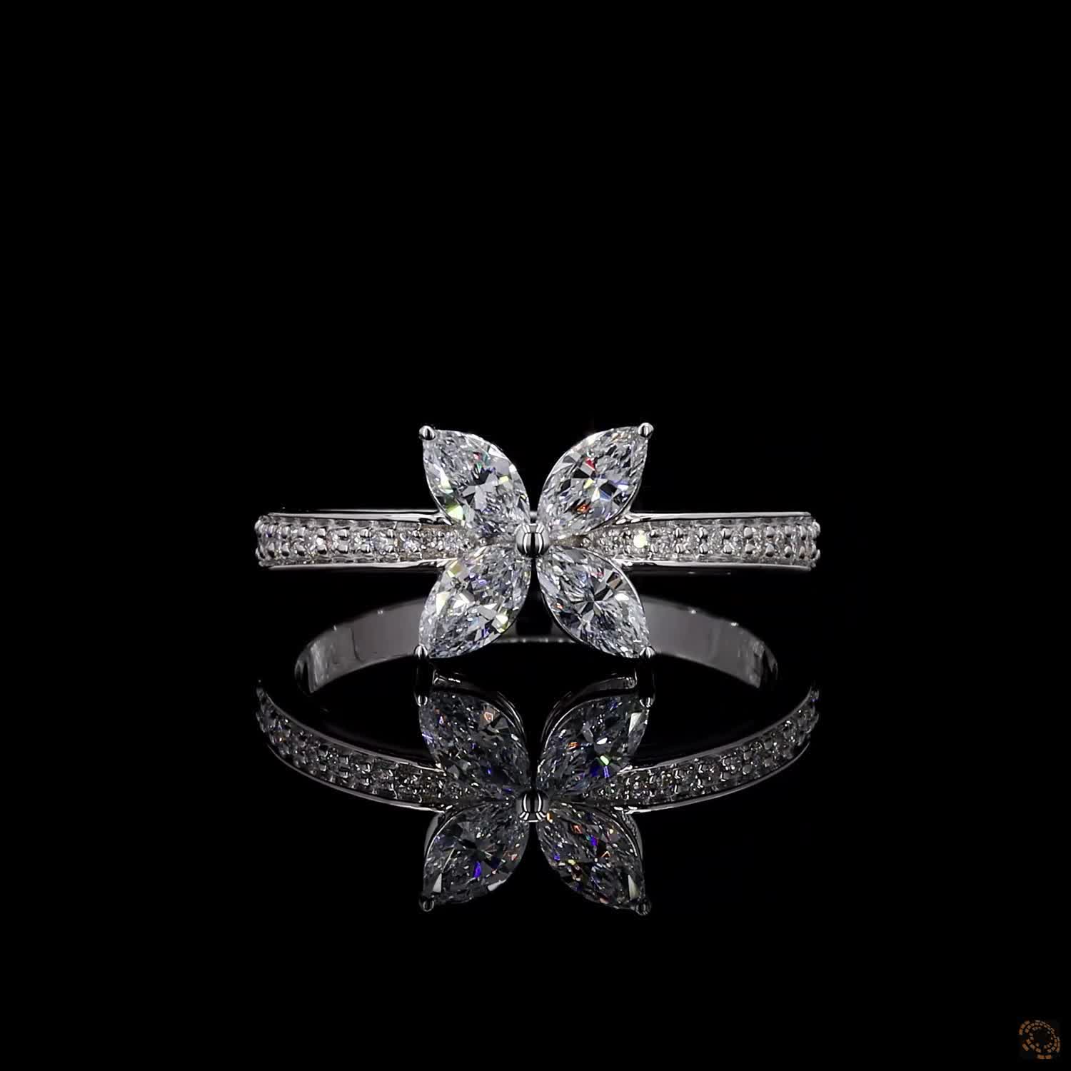 0.92 CTTW Marquise Flower Ring