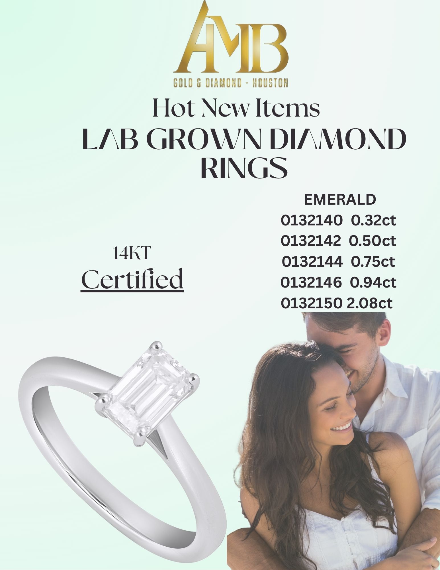 14K Lab Grown Diamond Rings - Emerald