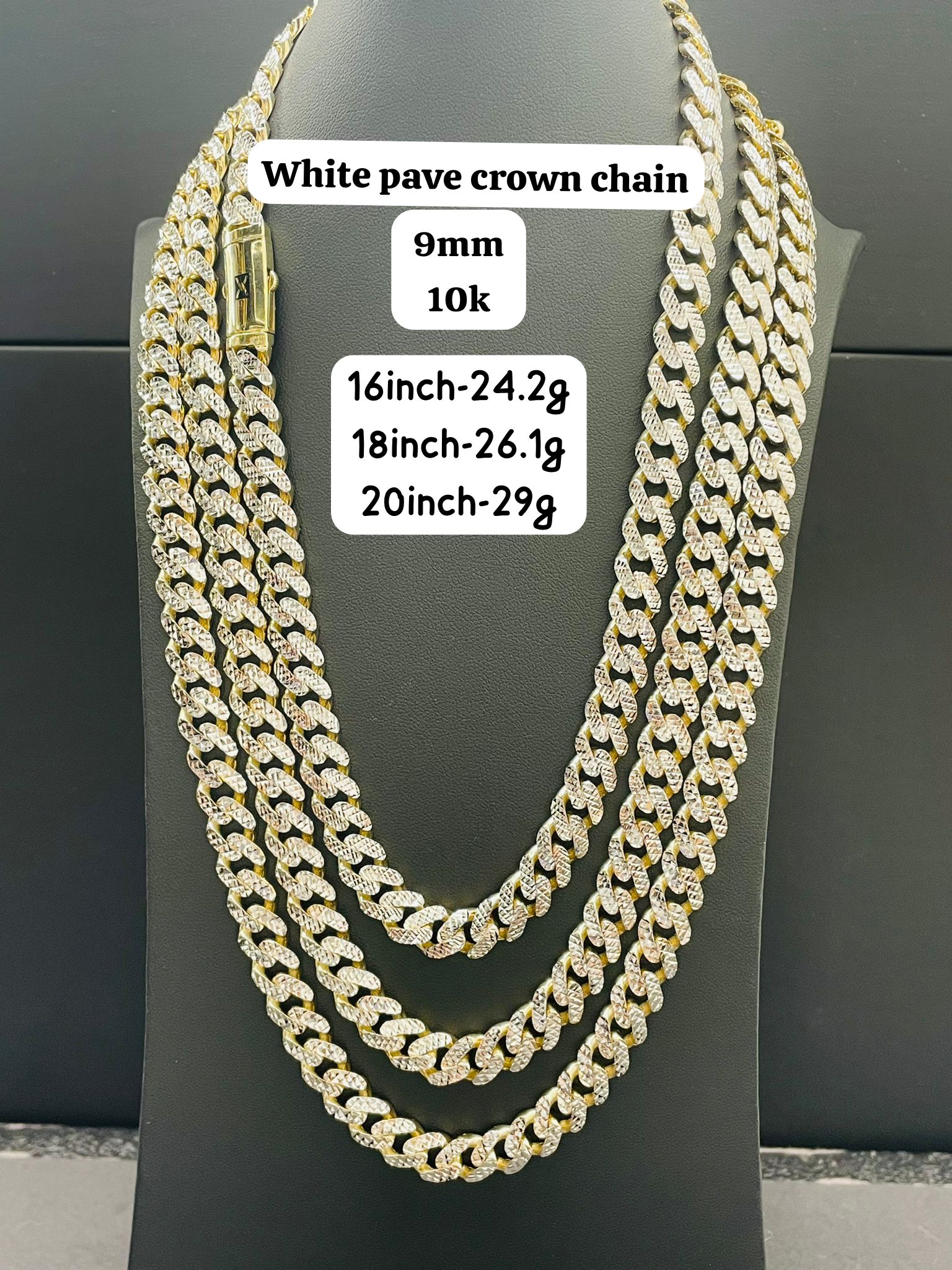 10K WHITE PAVE CROWN CHAINS / BRACELETS