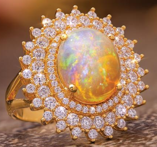 Yellow Flash Plating 7 carat Ethiopian Opal Ring