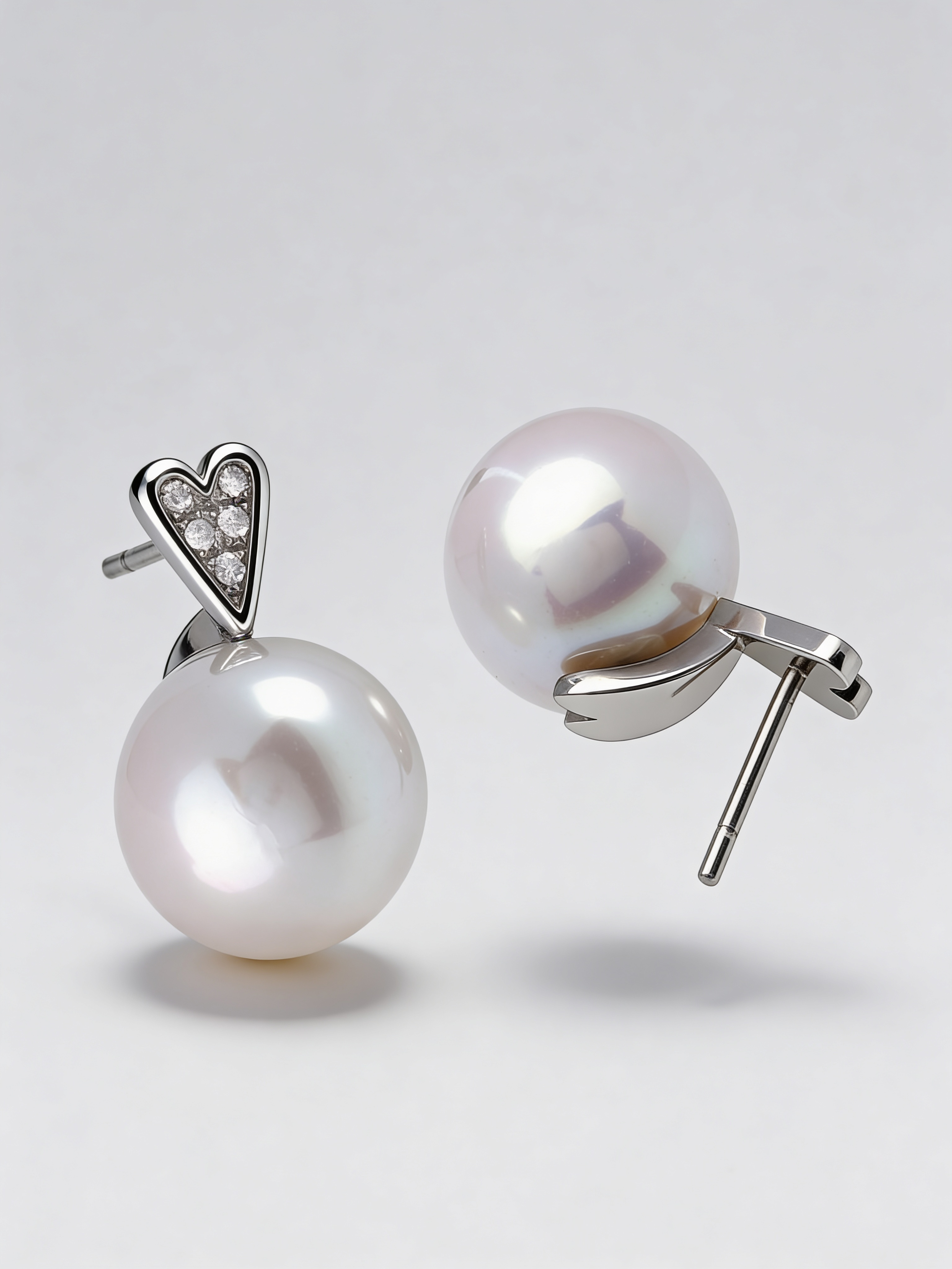 earrings in silver with diamonds and pearls