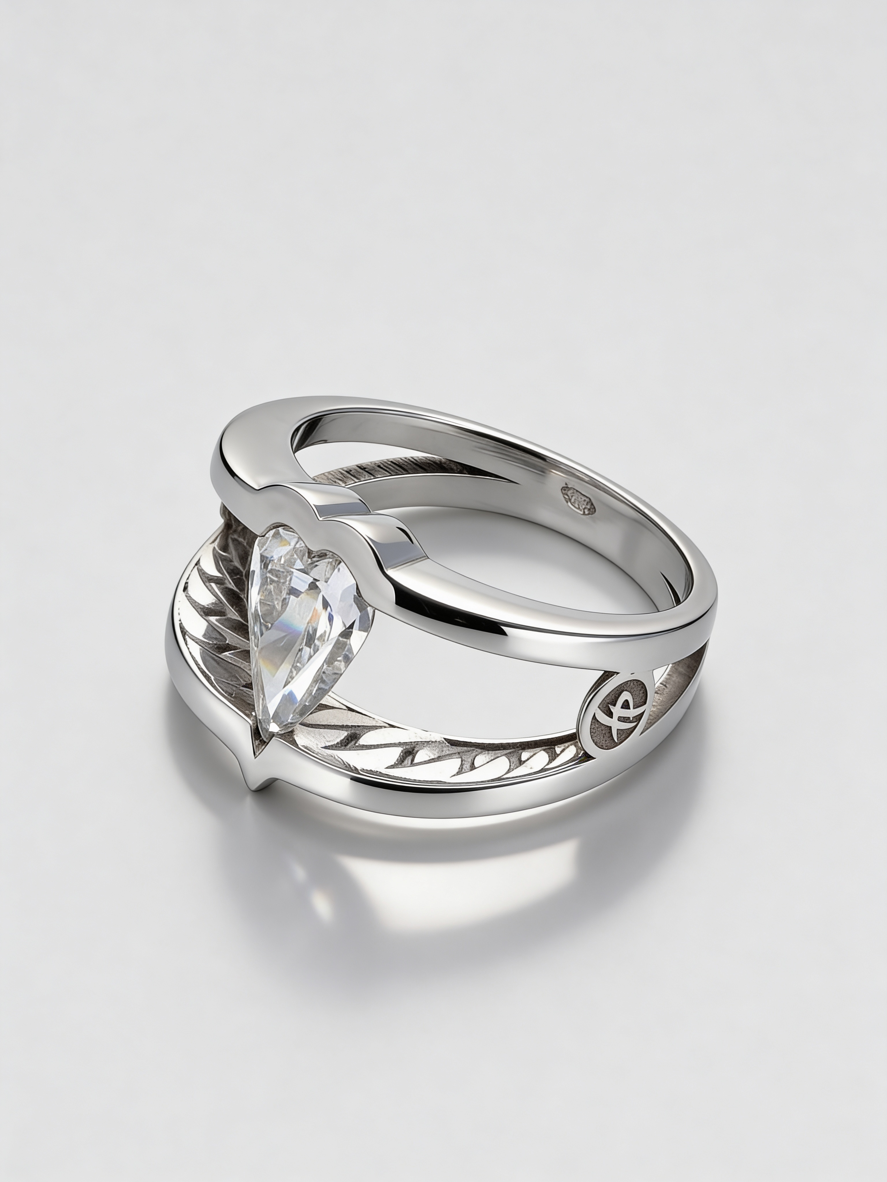 ring in platinum with heart-cut diamond