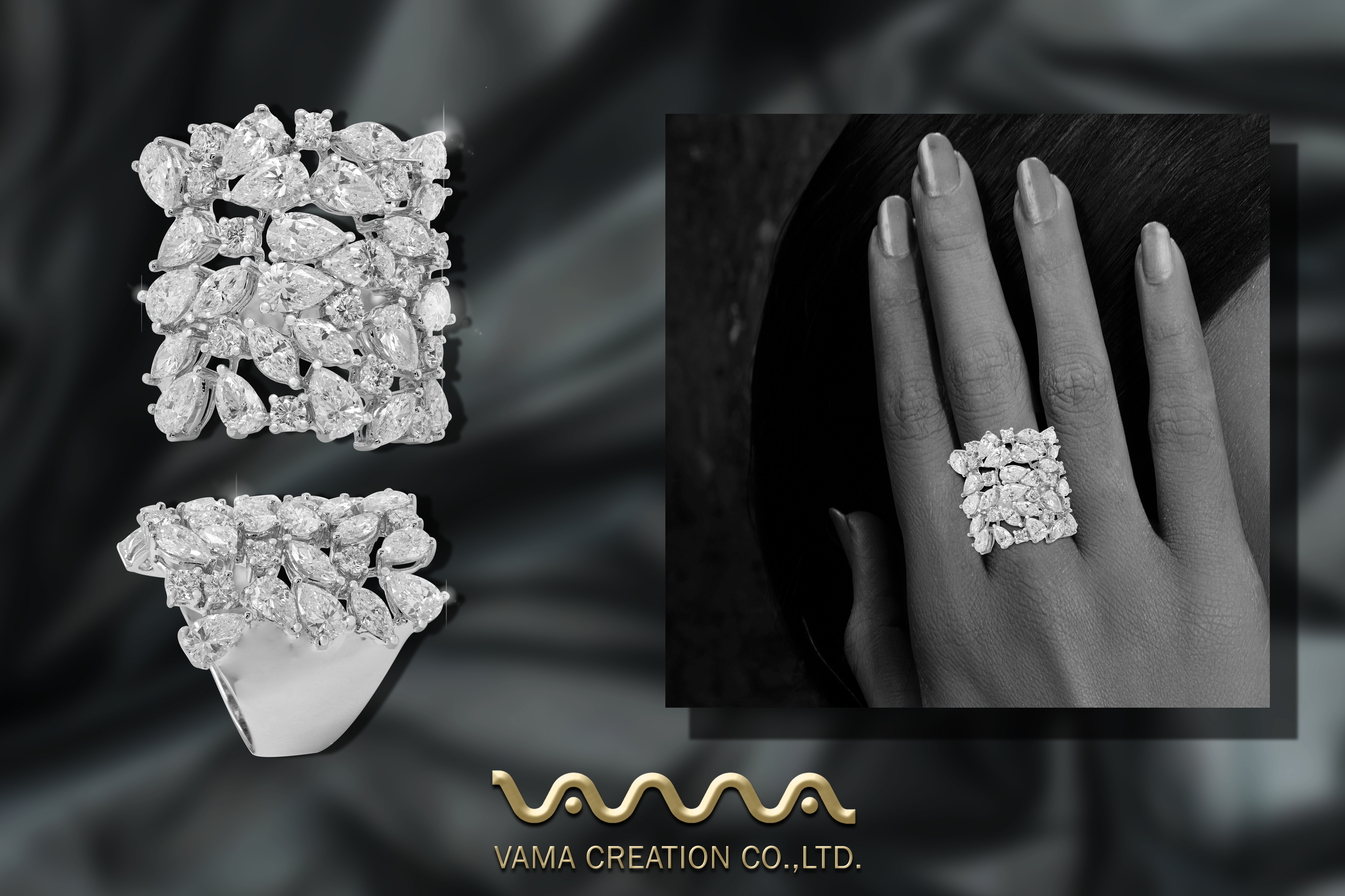 Multi shapes Diamonds 18k Ring