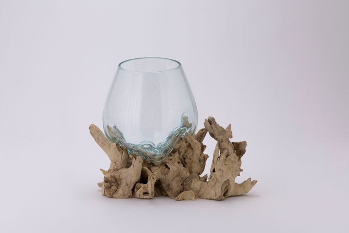 送料無料】バリ島流木ガラスw32×d24×h14．5cmアクアリウム