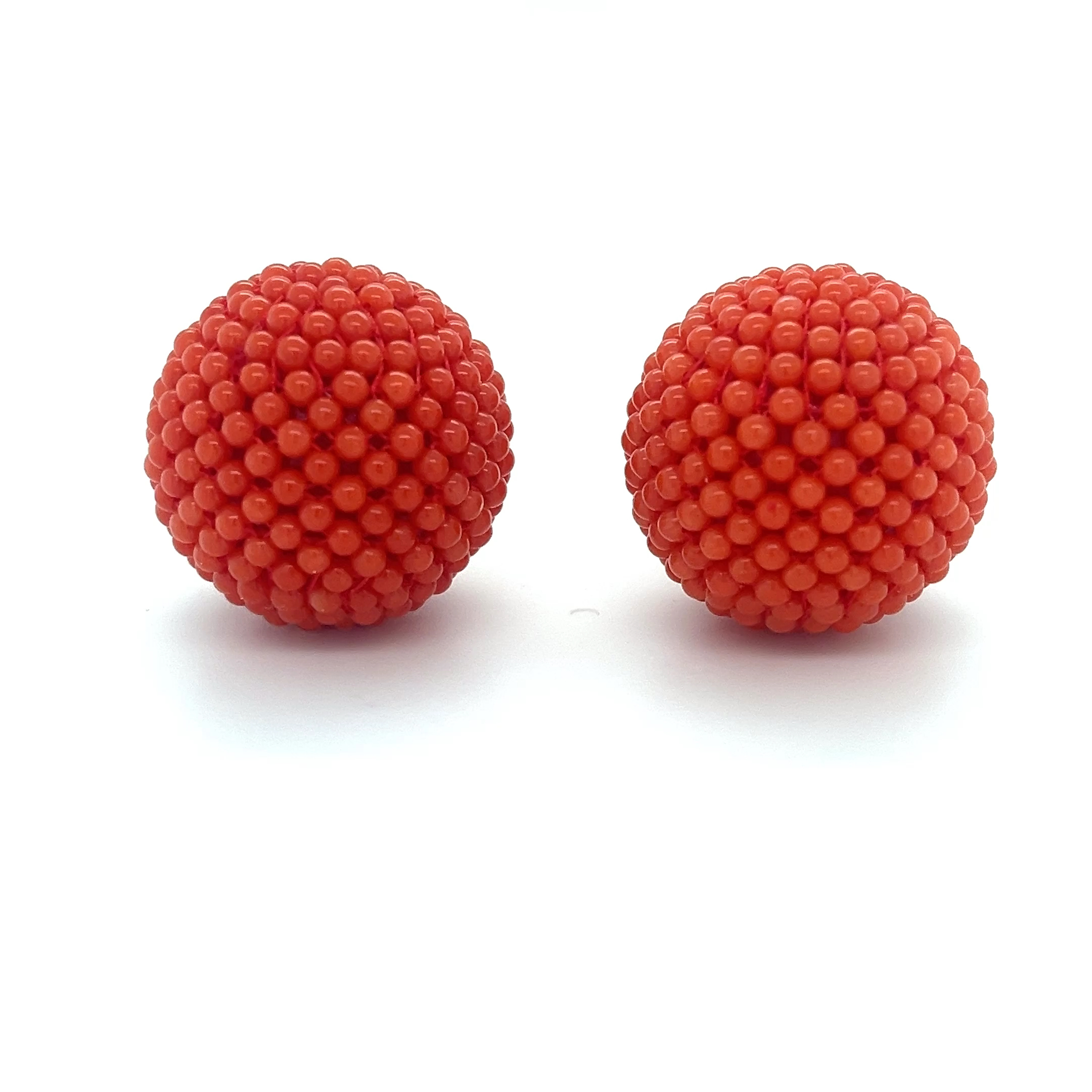24mm Woven Precious Coral Bead Pair