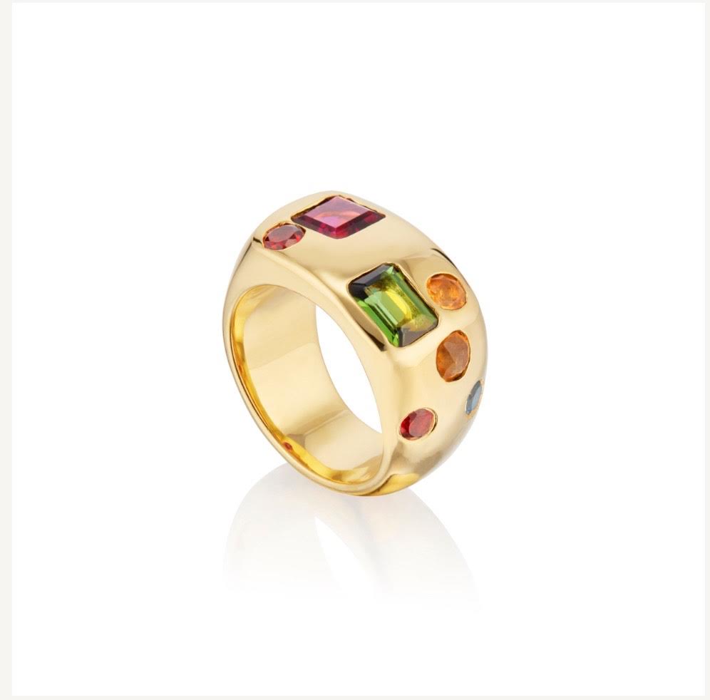 Faceted Stone Mosaic Signet Ring
