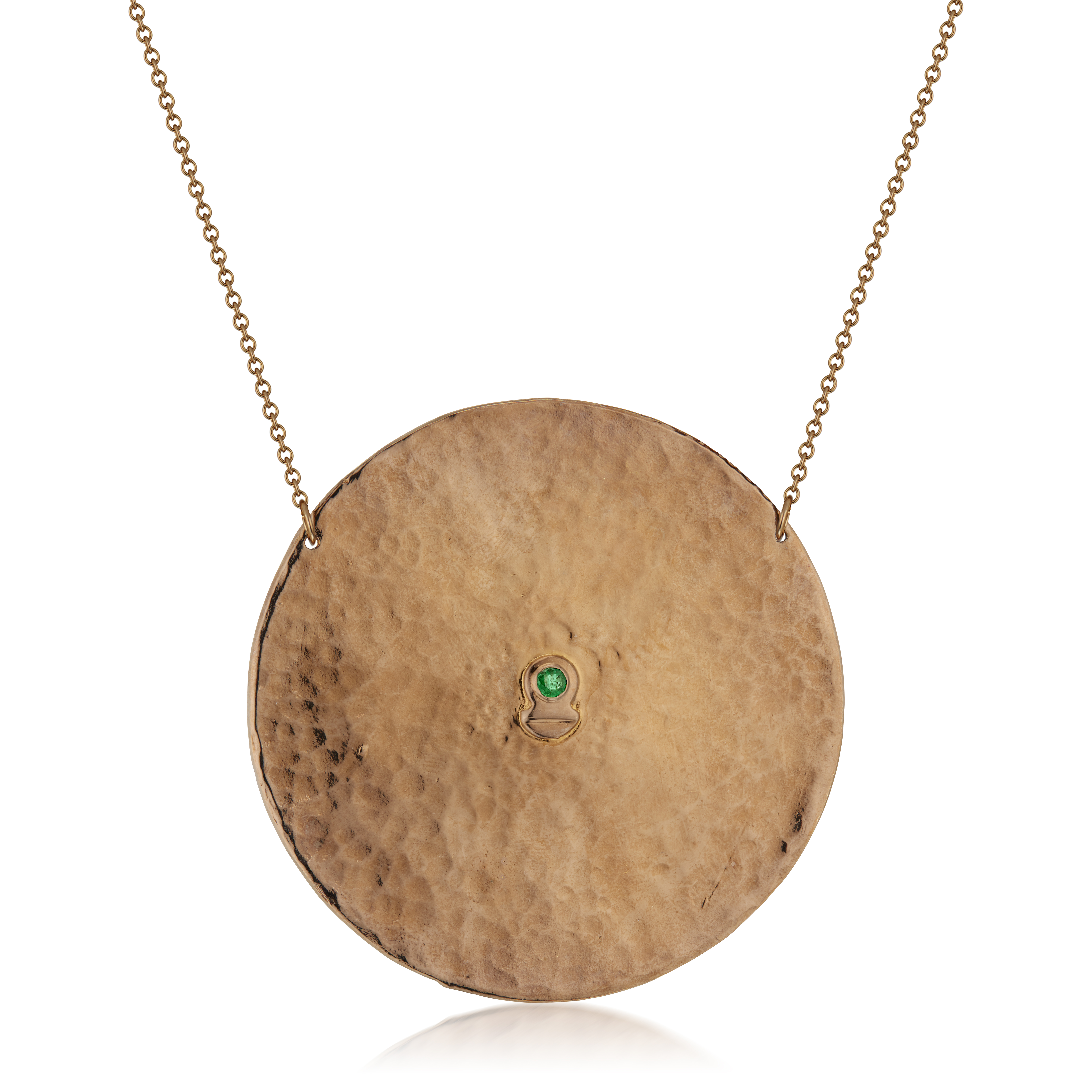 Chocolate Gold Large Crescent Medallion w/Emerald