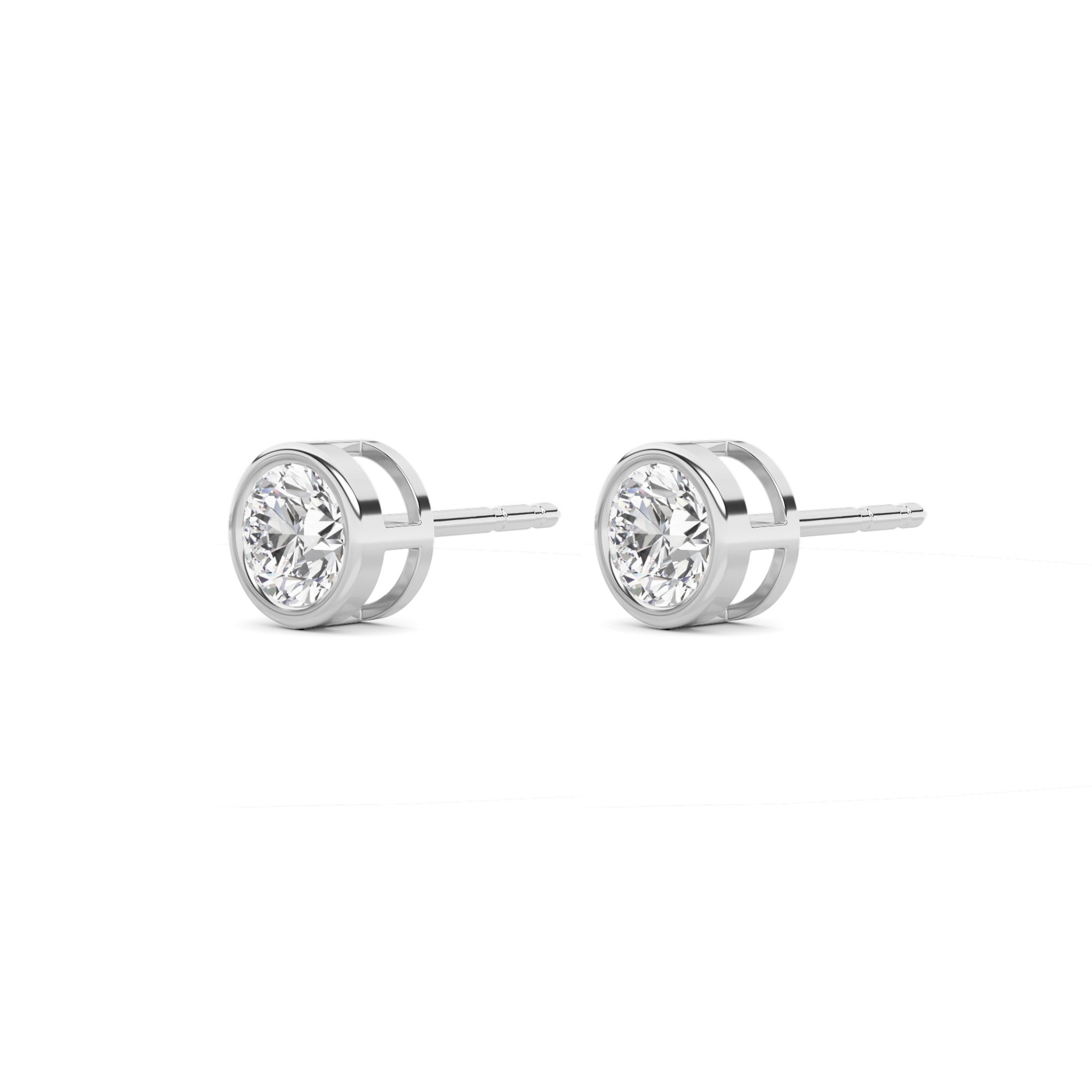 14K White Gold Set Round Diamond Stud Earrings