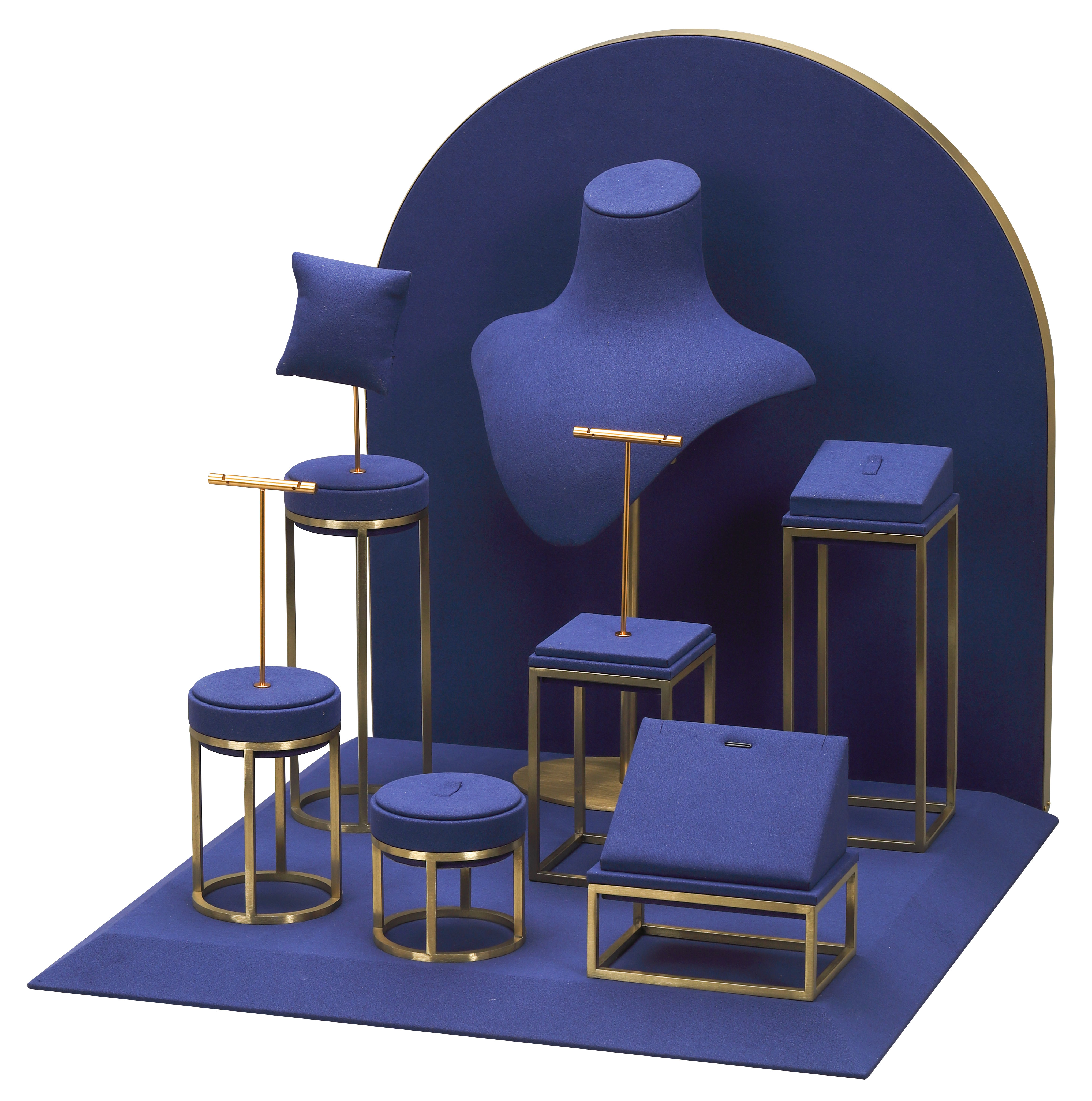 LUXE Blue Microfiber Display with Gold Accents