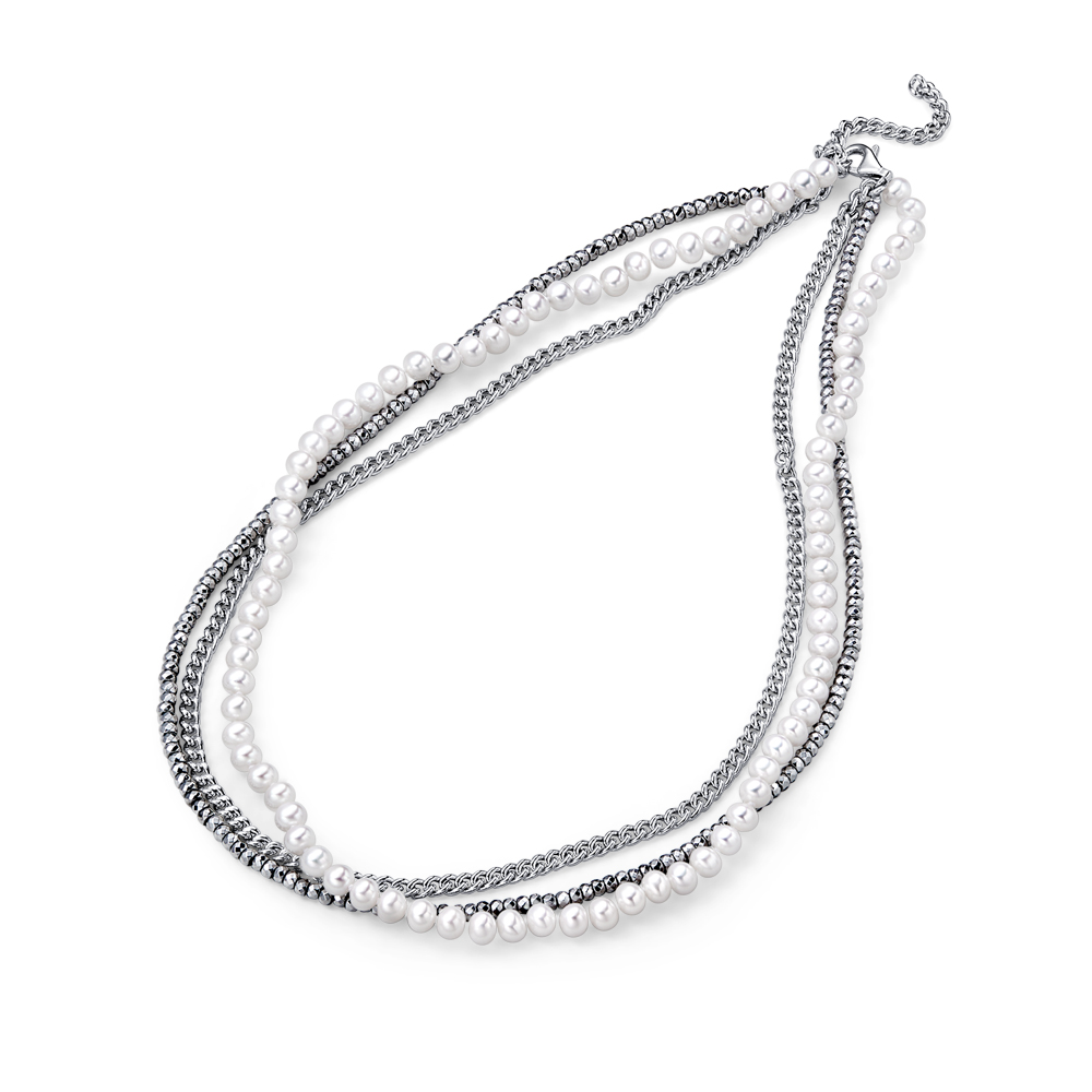 Freshwater Pearl Layer Necklace with Hematite