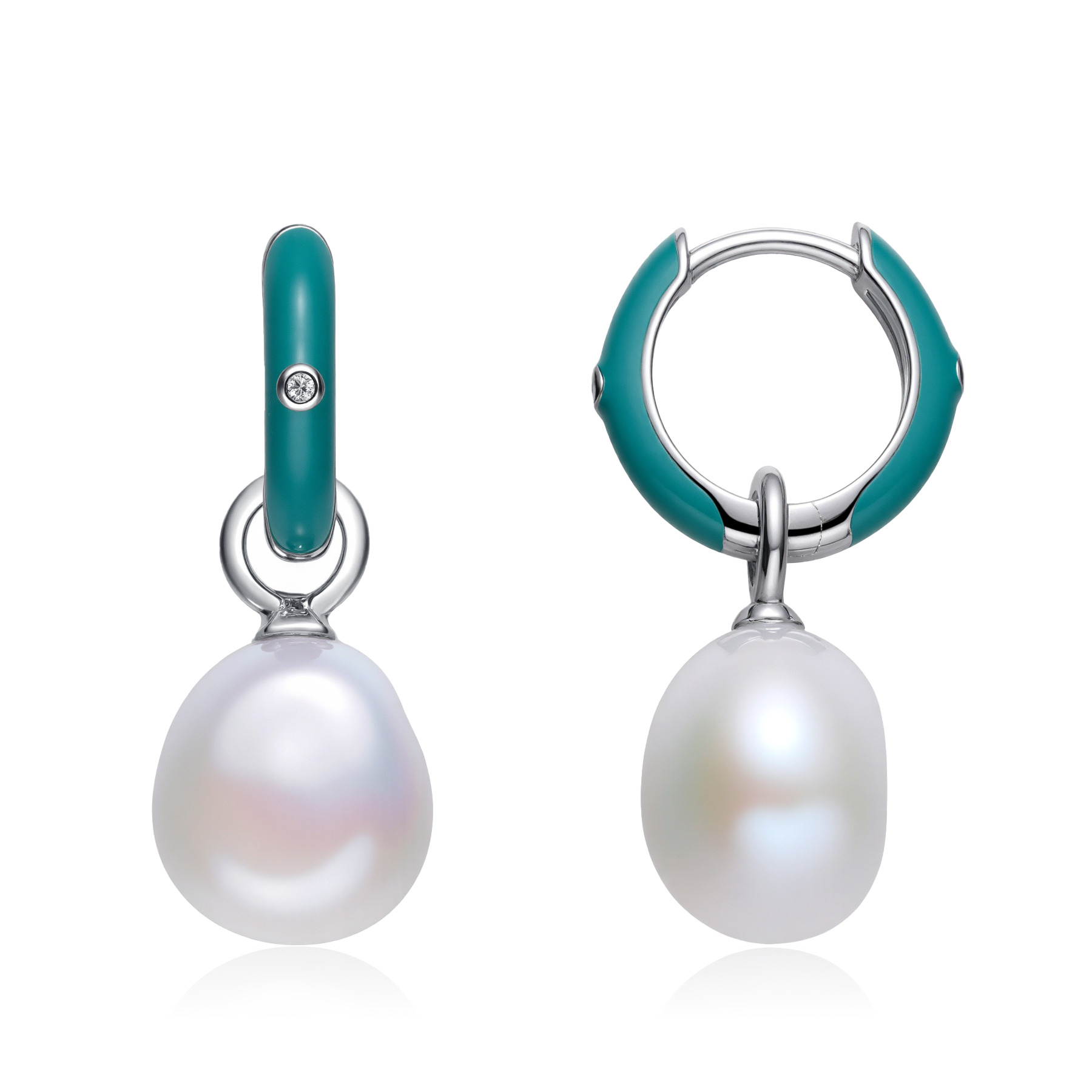 Color Enamel 925 Silver Earrings Hoop with Pearl