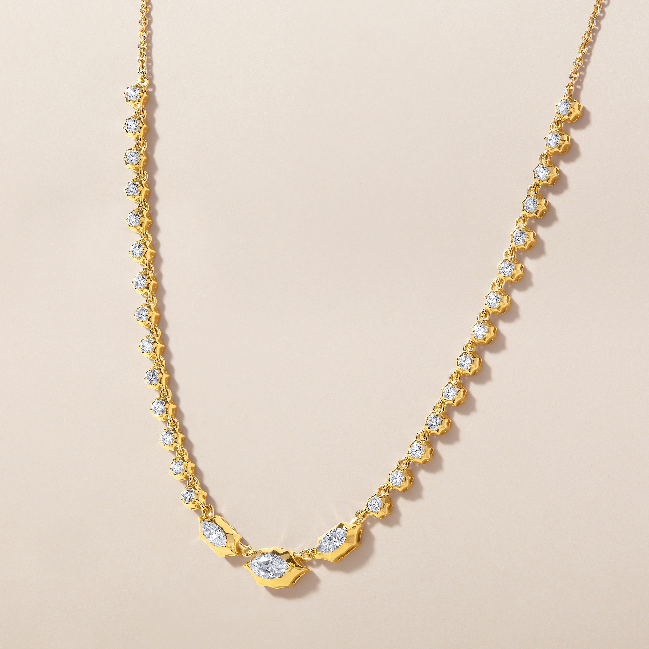 14K Gold 1.44ct Natural Diamond Marquise Necklace