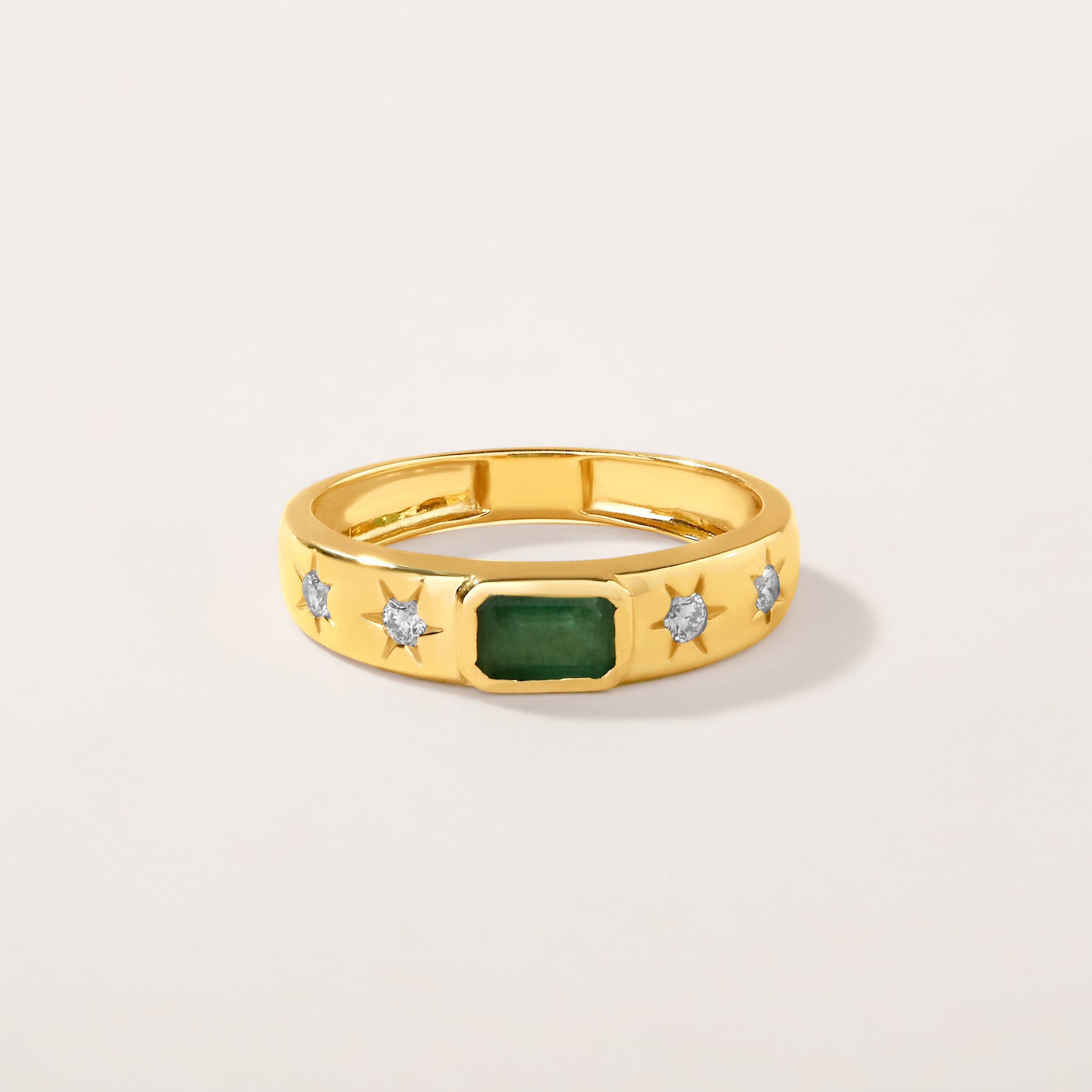 14K Gold 0.8ct Natural Diamond Emerald Band Ring