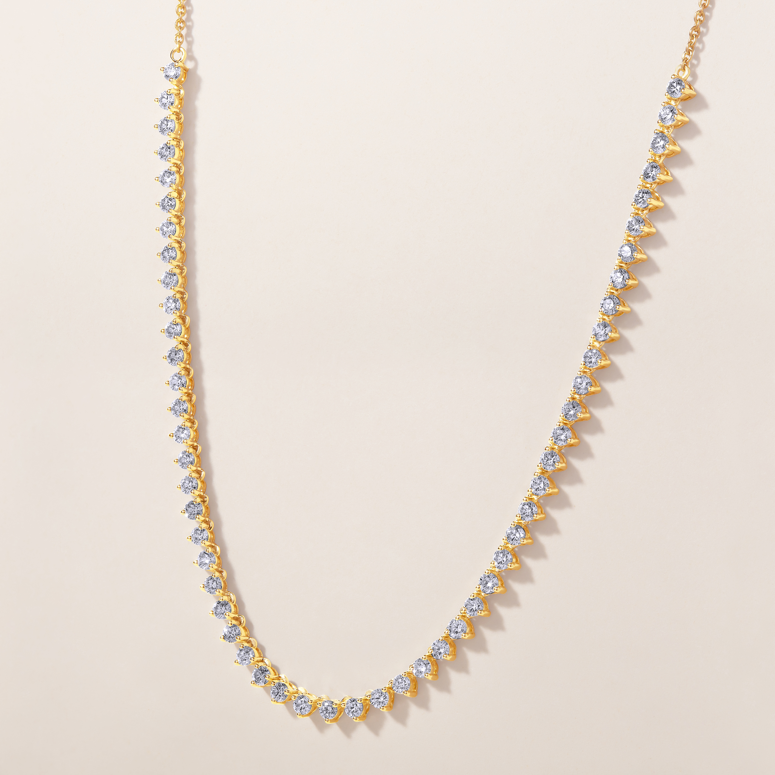 14K Gold 2.5ct Natural Diamond 3 Prong Necklace