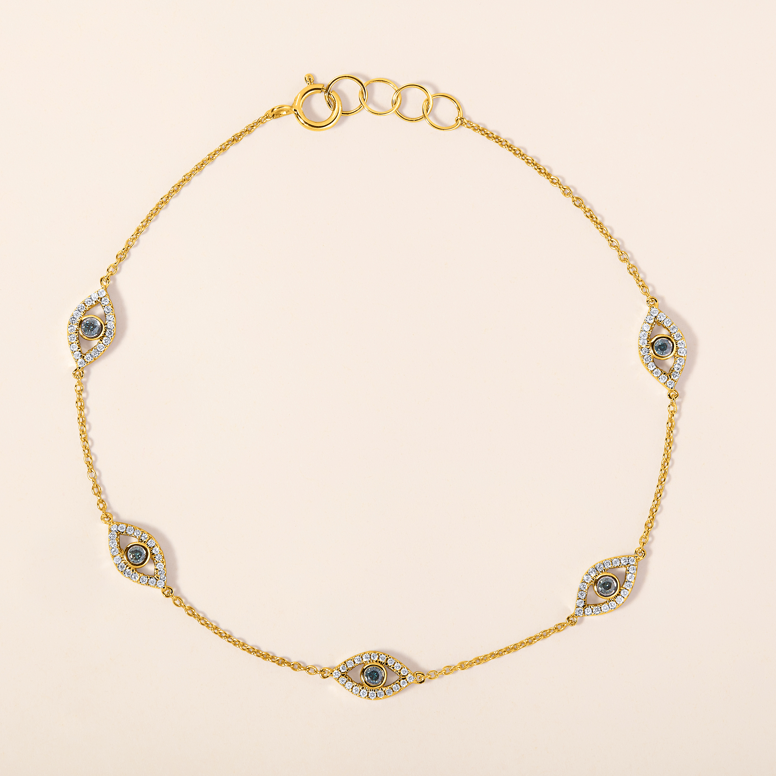 14K Gold 0.3ct Natural Diamond Evil Eye Bracelet