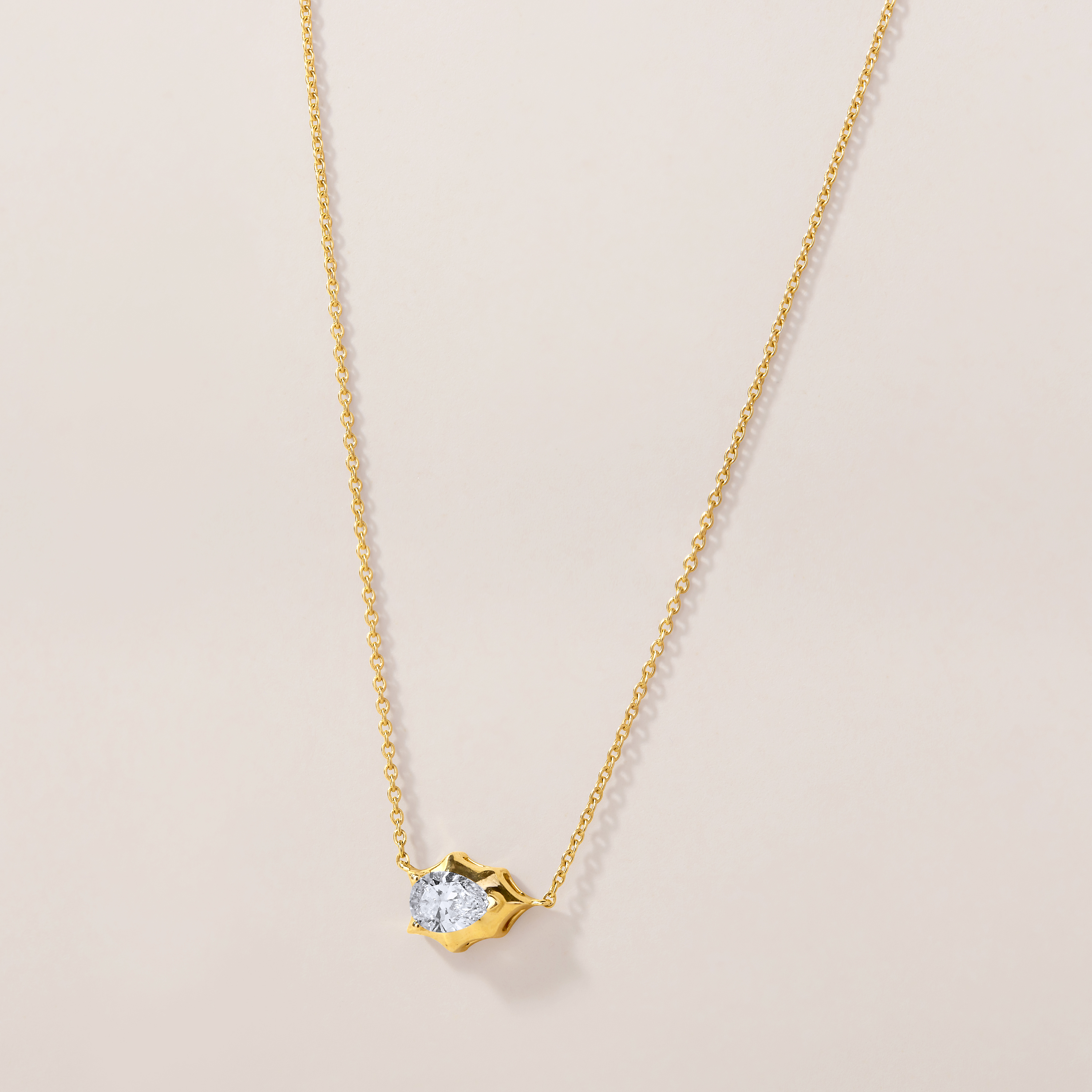 14K Gold 0.3ct Natural Diamond Pear Spike Necklace