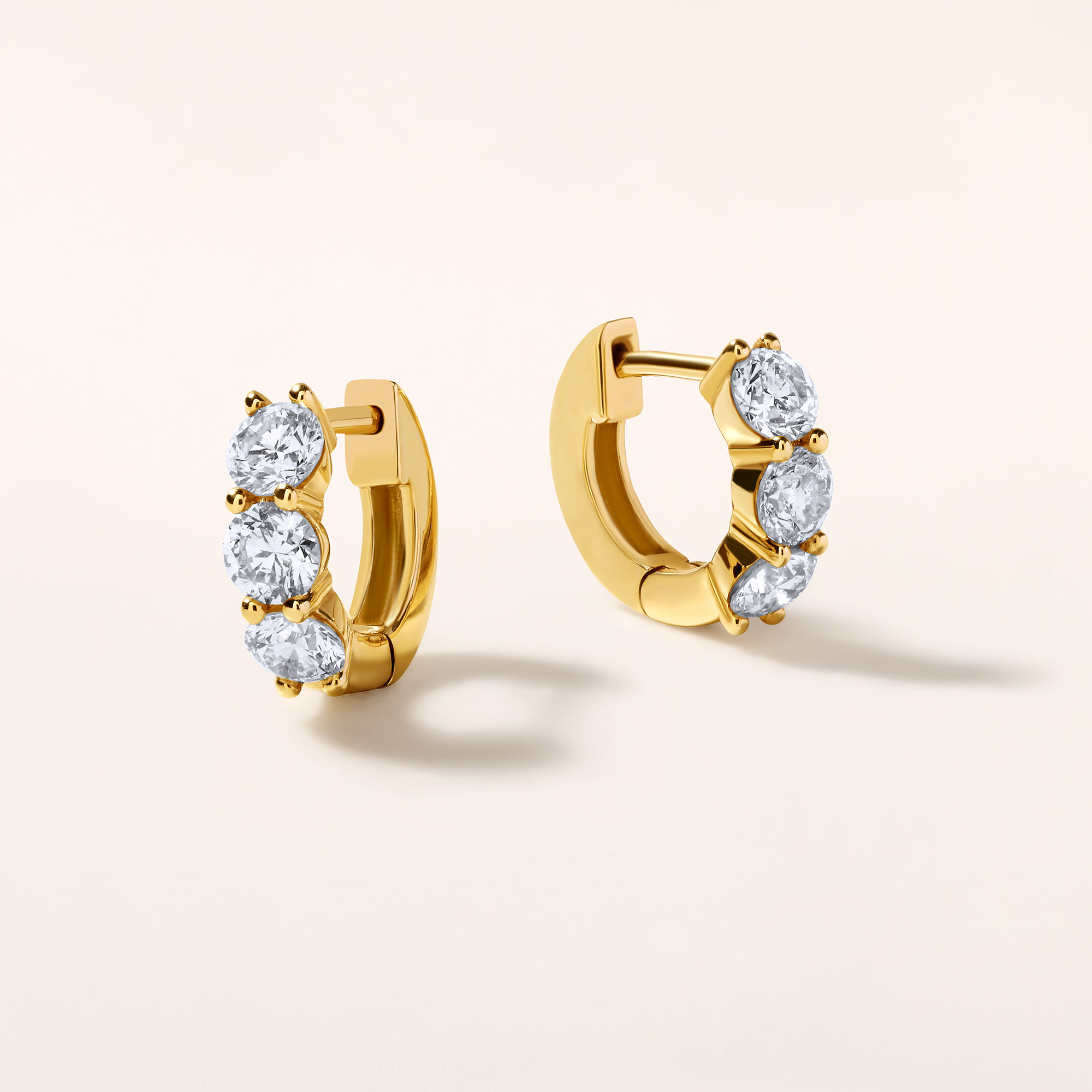 14K Gold 1.2ct Natural Diamond 3 Stone Huggie