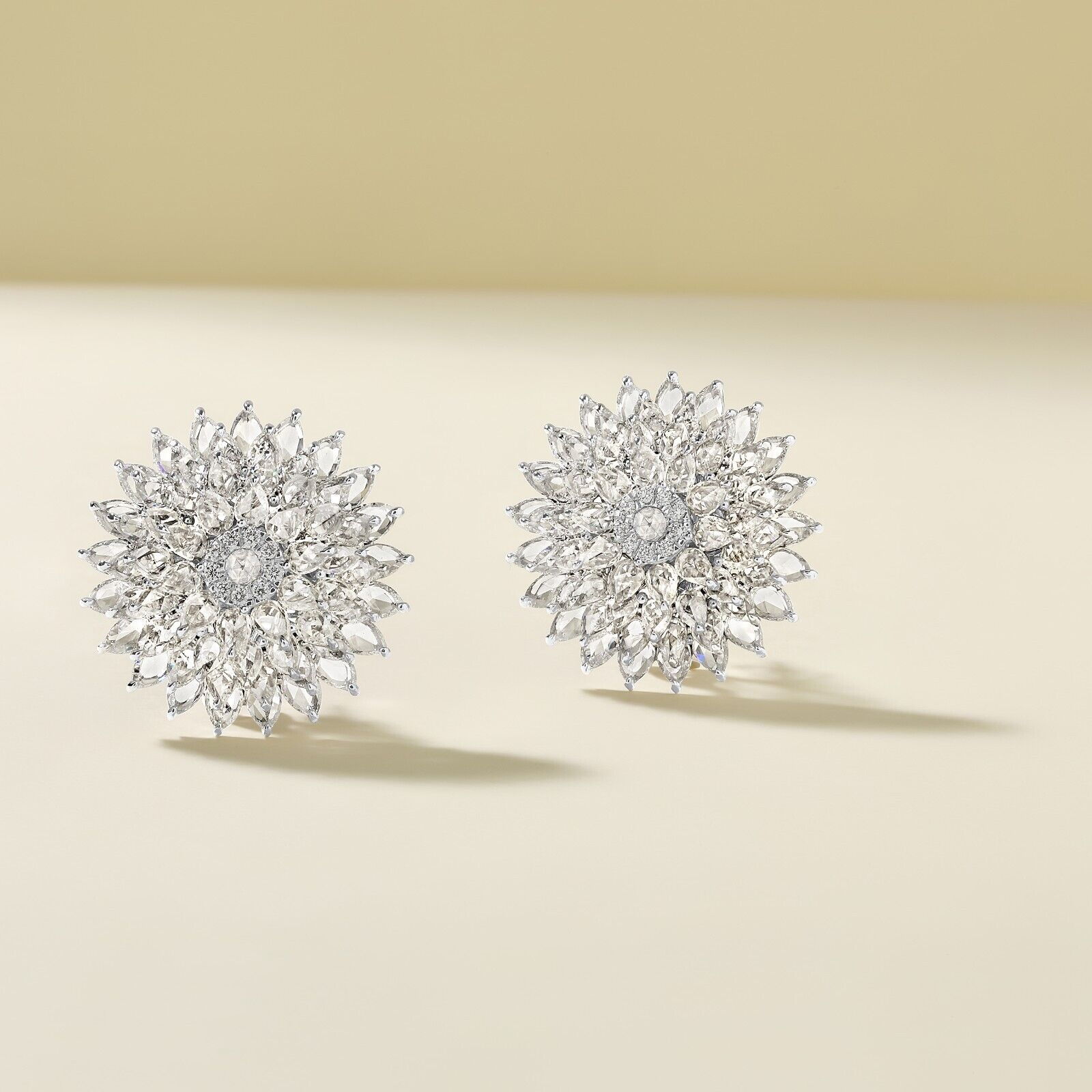 Natural Diamond Rose-Cut Sunflower Stud Earrings