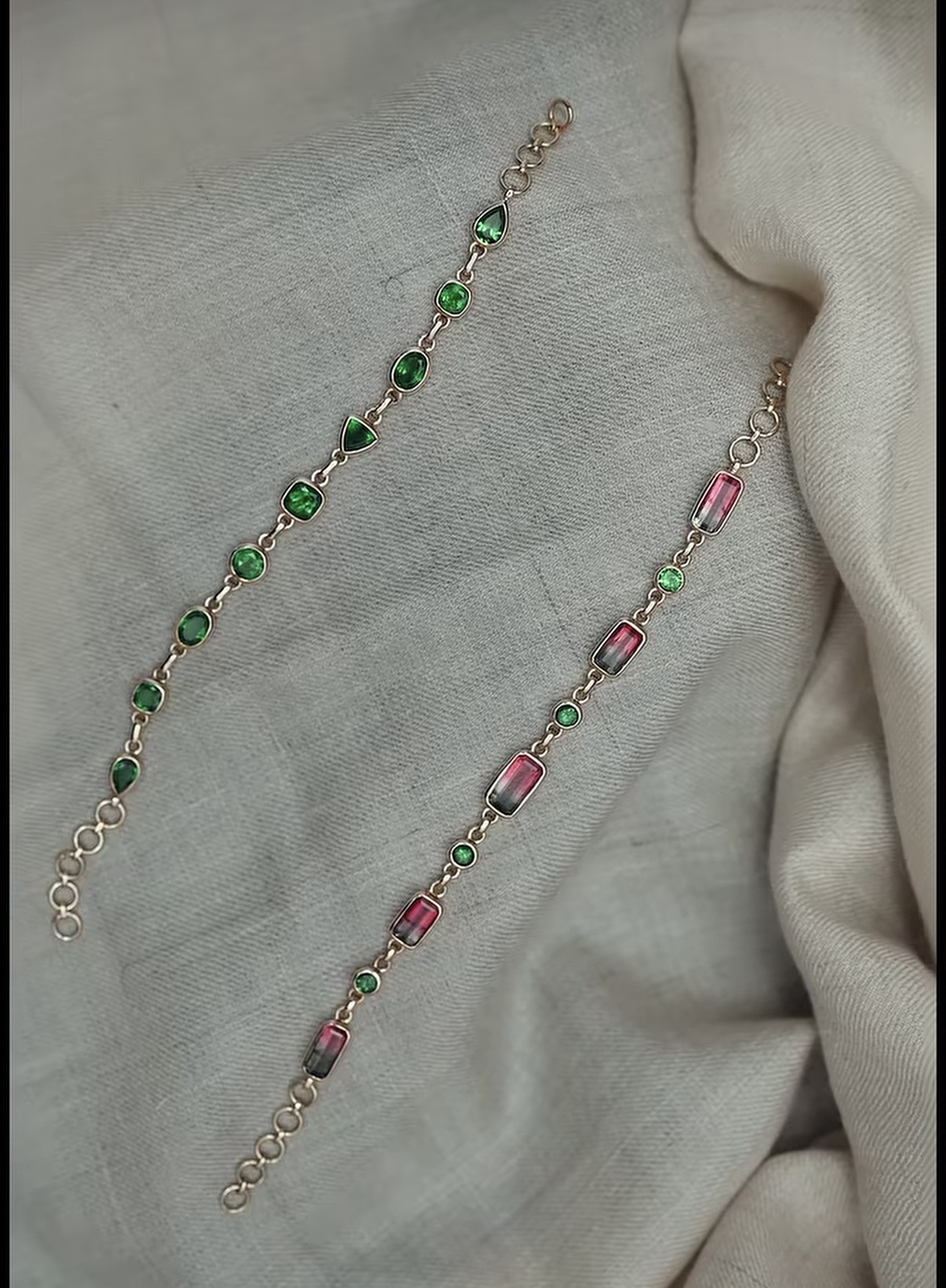 Tsavorite and Tourmaline 14k Bracelet
