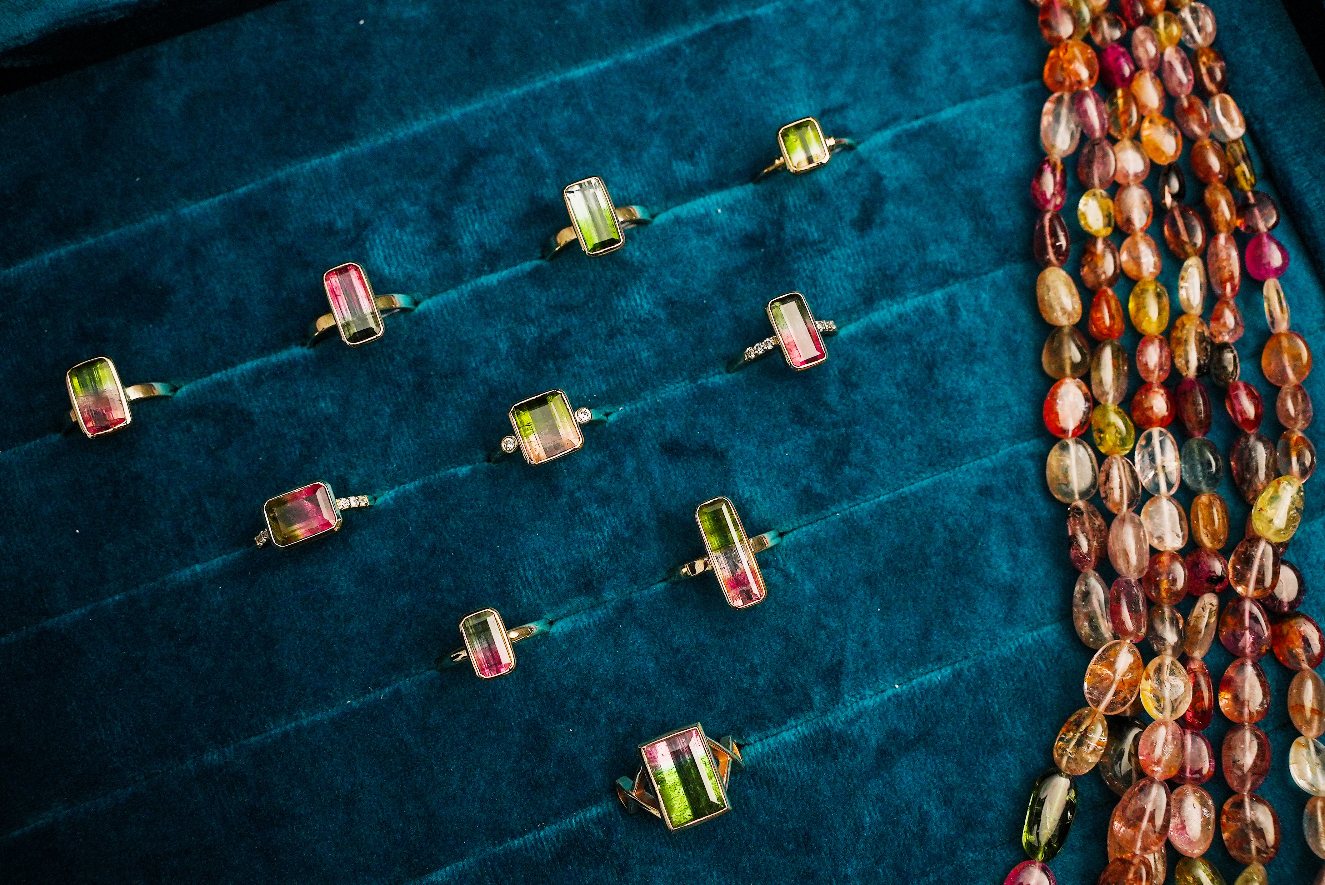 Watermelon Tourmaline in 14k Gold Rings
